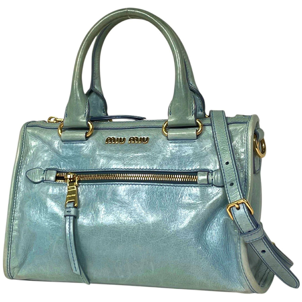 Miu Miu Vitello Handbag Leather Blue